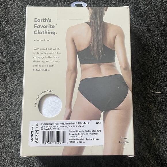 Pact Classic Fit Bikini Womens XL 2 Pack Organic Cotton Underwear Blue White - Picture 4 of 7